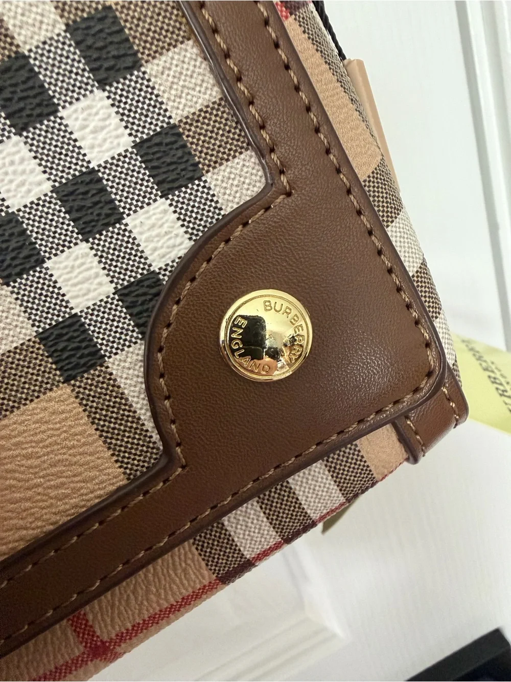 NWT Luxury Inspired Beige Check Canvas and Leather Crossbody Bag